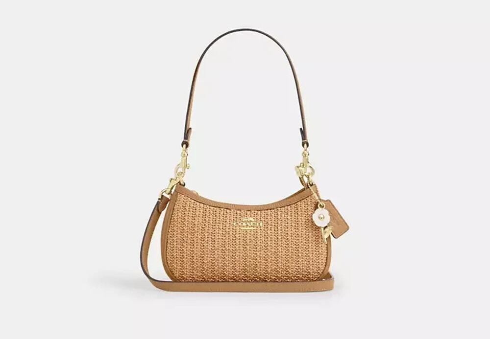 NWT B2-017 Coach CDW66 Teri Mini Crossbody Bag With Charms StrawGoldToastLeather